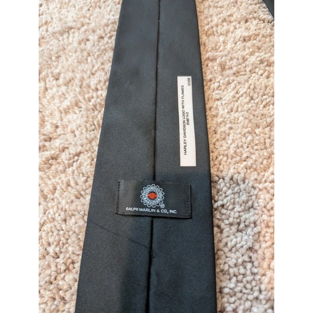 vintage HARLEY DAVIDSON necktie BLACK W/ FLAMES ralph marlin MOTORCYCLE USA 1997